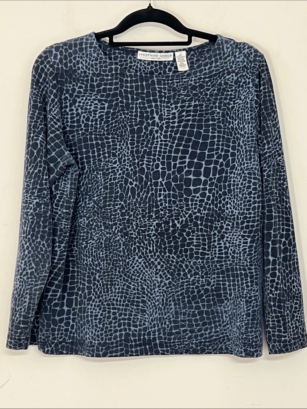 🌞 Josephine Chaus Petite Blue Textured crocodile Print Long Sleeve Top women MP